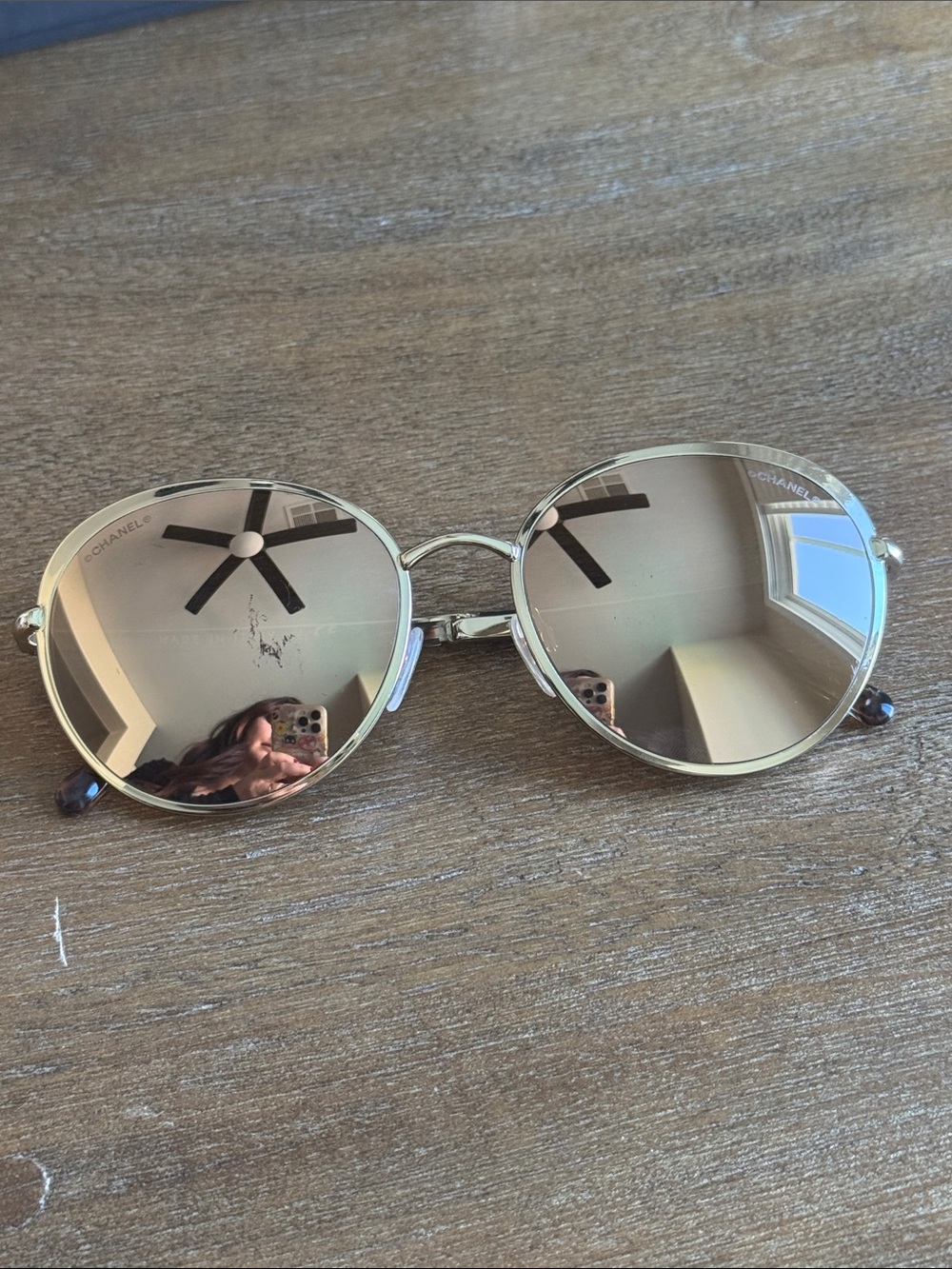 CHANEL Silver Round Mirrored Sunglasses